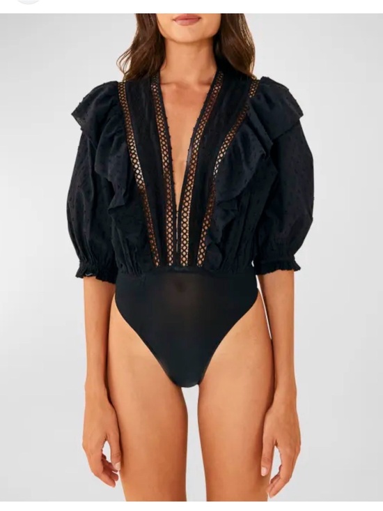 FARM Rio Tops - FARM Rio Swiss Dot Lace V-Neck Bodysuit